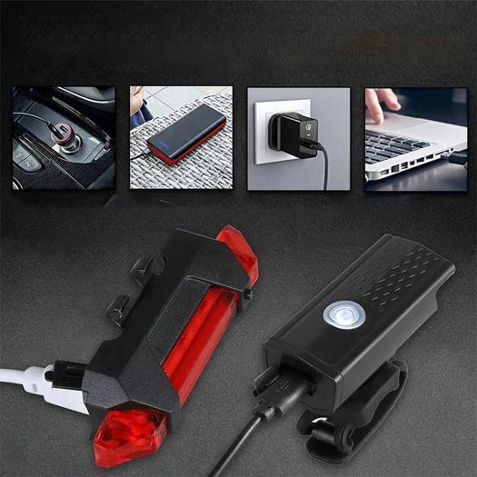 Bike Light, USB LED Rechargeable, Front and rear, Headlight Lamp Flashlight Cycling Safety Warning Light