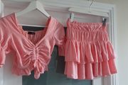 VIGO pretty pink ruffle skirt and crop top co-ord Sz 8UK