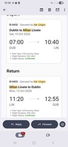 FLIGHT: return ticket Dublin - Milan Lin