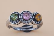 Vintage 925 Sterling Silver Multi-Stone Tourmaline Adjustable Ring