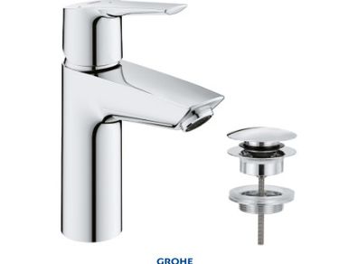 Grohe QuickFix Start SilkMove EnergySaving Cloakroom Mono Basin Mixer Tap with Waste - Chrome