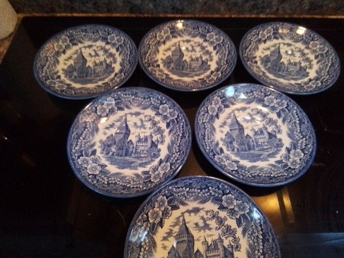 Six Blue/White Churchill Saucers