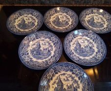 Six Blue/White Churchill Saucers