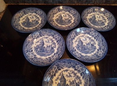 Six Blue/White Churchill Saucers