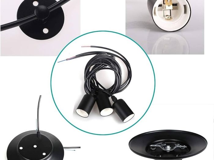 Modern and Retro Pendant Light, 3 Arms DIY Spider Chandelier Creative Adjustable 150CM Vintage Ceiling Pendant Lamp Fixture with E27 Socket, Black