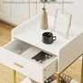 Bedside Table, 3-Tier Bedside Cabinet with Storage Drawer and Open Shelf, Small End Side Table with Gold Legs for Bedroom, Living Room, White Large Image 2
