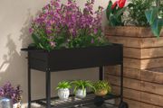 Raised Garden Planter on Legs dim. 109L x 39l x 80H cm Shelf 2 Wheels + Irrigation Insert Metal Black