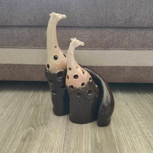 Vintage Pier One Ceramic Cut-Out Giraffes Figurine Brown Glazed