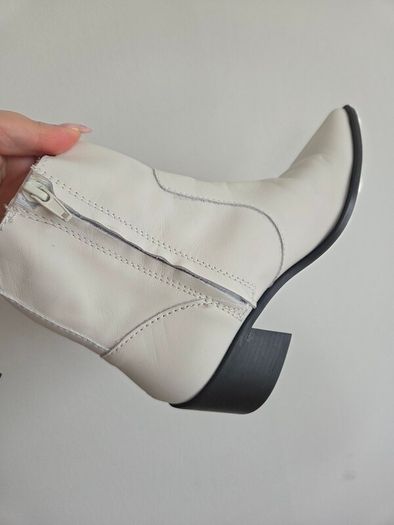 Zara Off White Leather Western Ankle Boots Size 37 EU