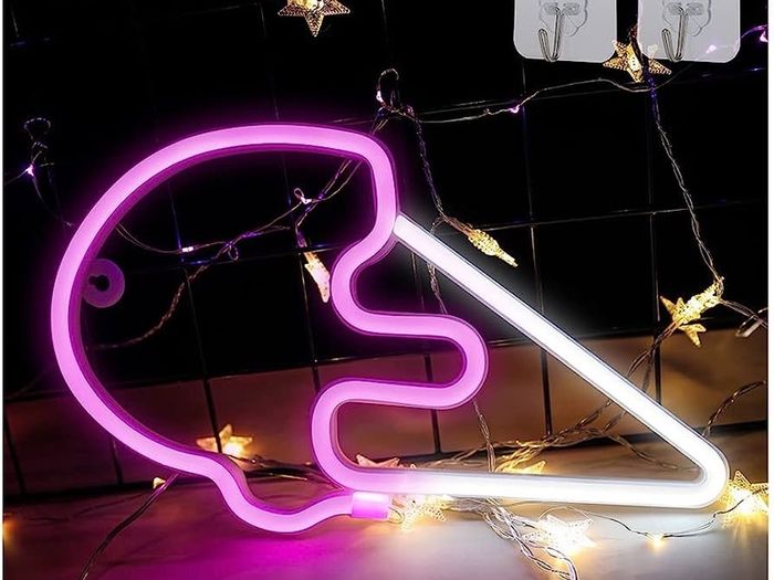 DISCOUNT CODE IN DESCRIPTION Neon Ice Cream Light Neon Ice Cream Sign Neon Wall Lights 3 AA Battery/USB Operated Pink Neon Signs Neon Signs for Wall LED Neon Lights for Bedroom Neon Light Signs Neon Strip Lights for Gift