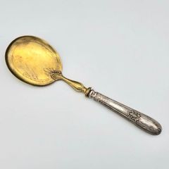 Antique 1800s Swiss Large Cream Spoon with Silver Handle