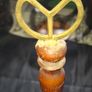 Vintage Brass School Bell with a turned wooden handle and a ring shaped top Image 2