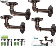 4Pcs Pipe Shelf Brackets Industrial Tube Rack Pipe Brackets for Book Shelf Rustic Floating Shelves for Scaffold Board