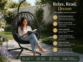 Hanging Egg Chair with Stand  Foldable Poly Rattan Swing Chair with Cushions