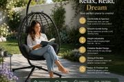 Hanging Egg Chair with Stand  Foldable Poly Rattan Swing Chair with Cushions