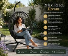 Hanging Egg Chair with Stand  Foldable Poly Rattan Swing Chair with Cushions