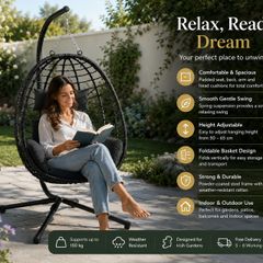 Hanging Egg Chair with Stand  Foldable Poly Rattan Swing Chair with Cushions