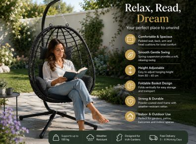 Hanging Egg Chair with Stand  Foldable Poly Rattan Swing Chair with Cushions