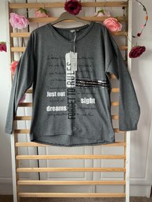 Bnwt Elie charcoal grey embelished top one size long sleeve top