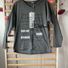 Bnwt Elie charcoal grey embelished top one size long sleeve top
