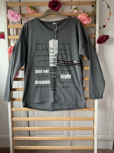 Bnwt Elie charcoal grey embelished top one size long sleeve top