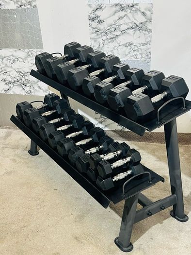 Hex Dumbbells With 2 Tier Rack