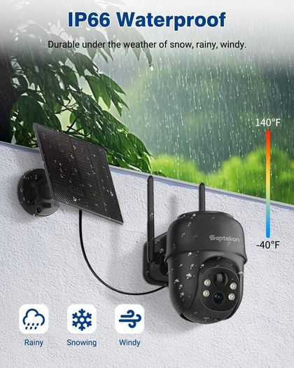 Security Cameras Wireless Outdoor, 360 PTZ Battery Powered Outdoor Camera, 2.4G WiFi Camera with Spotlight Color Night Vision, Motion Sensor Alarm, IP66-Bla