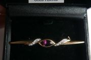 Vintage Gold Plated Bar Purple Stone Brooch