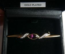 Vintage Gold Plated Bar Purple Stone Brooch