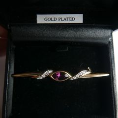 Vintage Gold Plated Bar Purple Stone Brooch