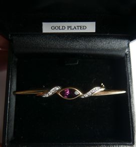 Vintage Gold Plated Bar Purple Stone Brooch