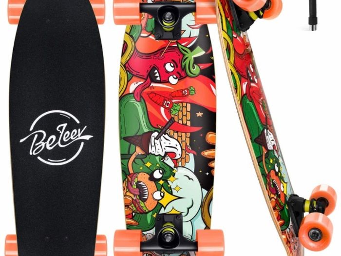 Skateboard, 27 x 8 inch Complete Skateboard for Kids Teens and Adults, 7 Layer Canadian Maple Double Kick Deck (MULTIPLE DESIGNS)