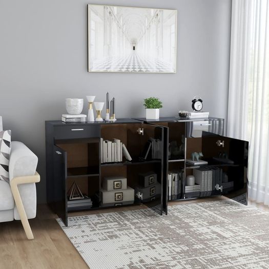 Sideboard High Gloss Black 160x36x75 cm Chipboard