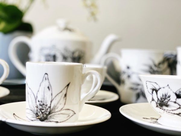 Sarah Horne Botanicals Fine Bone China Floral Decadence Espresso Cup and Saucer