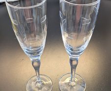 Pair Tall Etched Champagne Flutes Geometric Glass Toasting Glasses 25cm