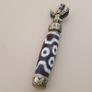 Vintage 6 Eyes Hiamalyan Tibetan Agate Bead Brass Pendant Image 5