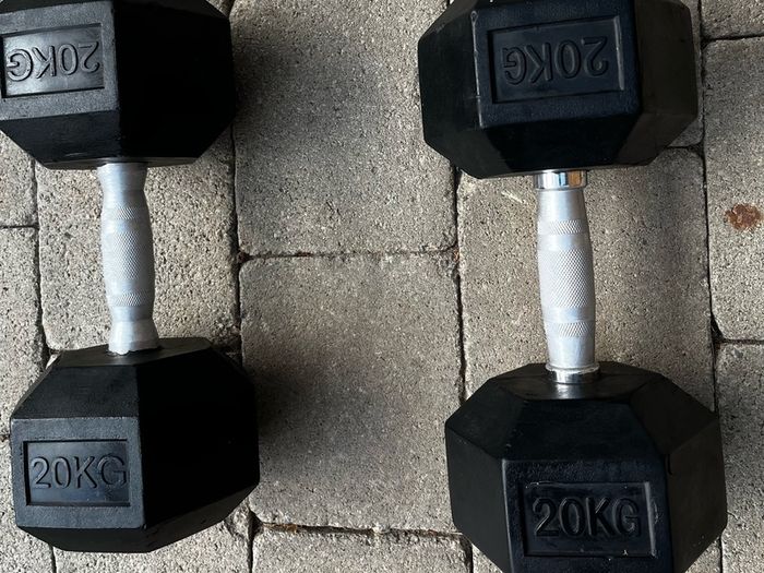2x20kg rubber hex dumbbells