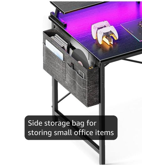 L Shaped Gaming Desk with LED Lights, 120 x 80 cm Computer Desk with Power Outlet