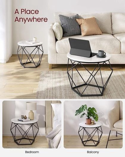 NEW SALE | Round Coffee Tables, Set of 2 Side Tables, Modern Style, Removable Tabletop, Steel Frame, for Living Room, White and Black