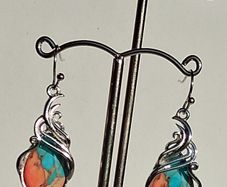 Ornate Filigree Oyster Copper Turquoise Teardrop Earrings