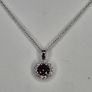 Sterling Silver 925 Round Solitaire Pendant Necklace with Pink/Purple Stone Halo Image 2