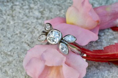 Antique Diamond Cluster Solitaire Ring - Platinum