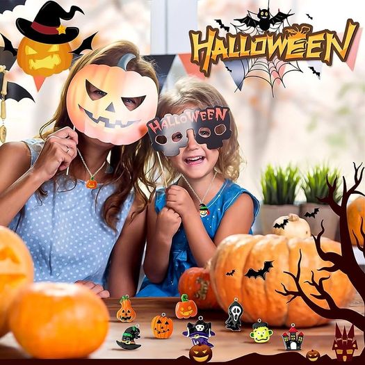 36 Pieces Mini Halloween resin charm pendant, Tiny Halloween tree decorations Mini Resin Halloween Ornaments with Golden Rope for DIY Festive Decoration Handcrafts
