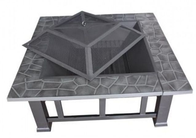 Fire Pit Outdoor Steel Brazier Square Patio Heater BBQ