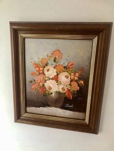 Grab an original painting - Lovely Peony Oil Painting on Canvas Signed "Stemple" - Rare