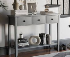 Windsor Console Table With Undershelf, Living Room,Hall Way Furniture 3 Drawer, Grey