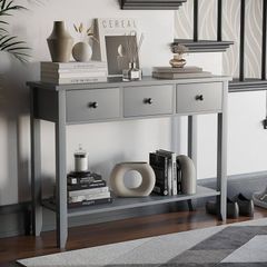 Windsor Console Table With Undershelf, Living Room,Hall Way Furniture 3 Drawer, Grey
