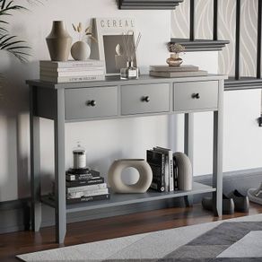 Windsor Console Table With Undershelf, Living Room,Hall Way Furniture 3 Drawer, Grey