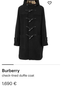 BURBERRY black duffle coat Sz 42 (Fit 10UK) - Rrp 645 (New)