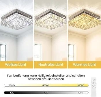 10.6" Modern Crystal Chandeliers Square Ceiling Light Led Ceiling Lights Mini Bedroom Fixture 30W for Kitchen Hallway Dining Room (Color Temperature/Brightness Adjustable)